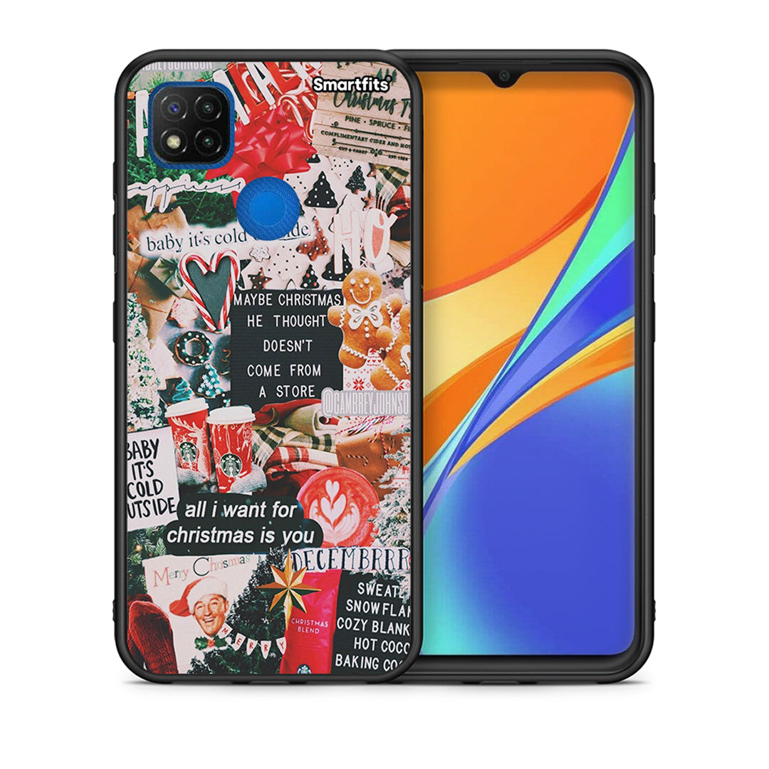 Θήκη Xiaomi Redmi 9C Christmas Happiness από τη Smartfits με σχέδιο στο πίσω μέρος και μαύρο περίβλημα | Xiaomi Redmi 9C Christmas Happiness case with colorful back and black bezels