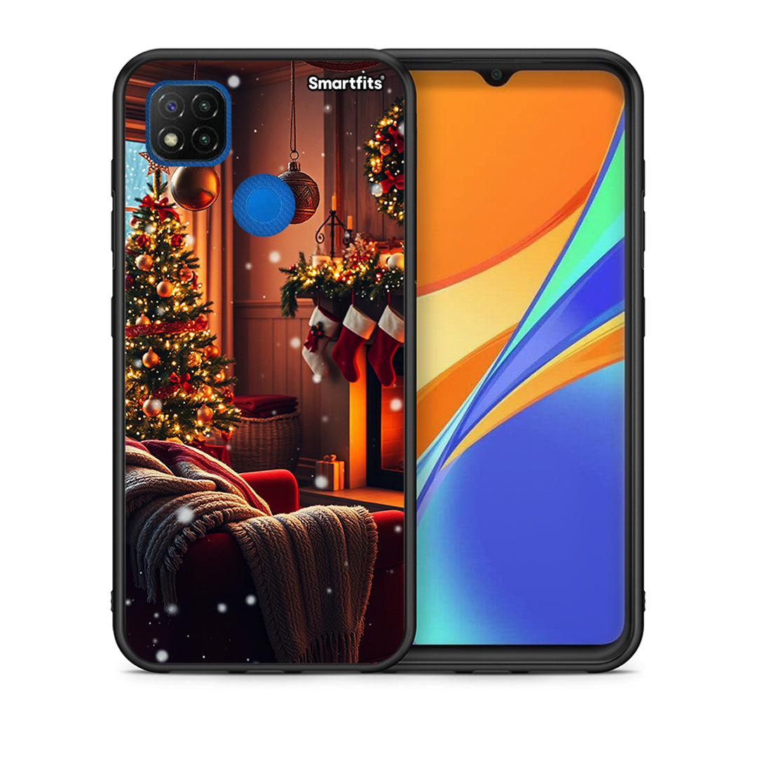 Θήκη Xiaomi Redmi 9C Home For Christmas από τη Smartfits με σχέδιο στο πίσω μέρος και μαύρο περίβλημα | Xiaomi Redmi 9C Home For Christmas case with colorful back and black bezels