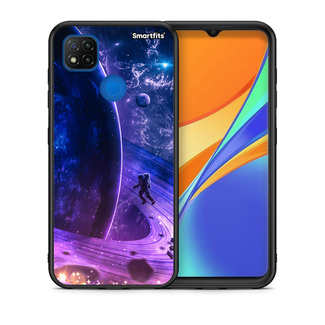 Θήκη Xiaomi Redmi 9C Lost Astronaut από τη Smartfits με σχέδιο στο πίσω μέρος και μαύρο περίβλημα | Xiaomi Redmi 9C Lost Astronaut case with colorful back and black bezels