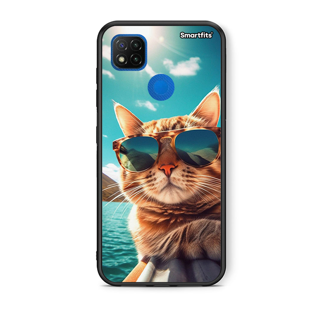 Θήκη Xiaomi Redmi 9C Summer Cat από τη Smartfits με σχέδιο στο πίσω μέρος και μαύρο περίβλημα | Xiaomi Redmi 9C Summer Cat case with colorful back and black bezels