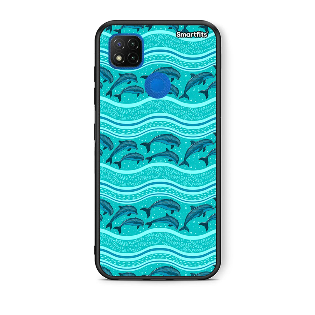 Θήκη Xiaomi Redmi 9C Swimming Dolphins από τη Smartfits με σχέδιο στο πίσω μέρος και μαύρο περίβλημα | Xiaomi Redmi 9C Swimming Dolphins case with colorful back and black bezels