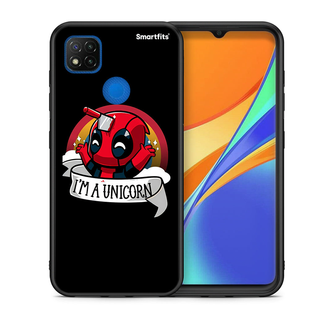 Θήκη Xiaomi Redmi 9C Unicorn Deadpool από τη Smartfits με σχέδιο στο πίσω μέρος και μαύρο περίβλημα | Xiaomi Redmi 9C Unicorn Deadpool case with colorful back and black bezels