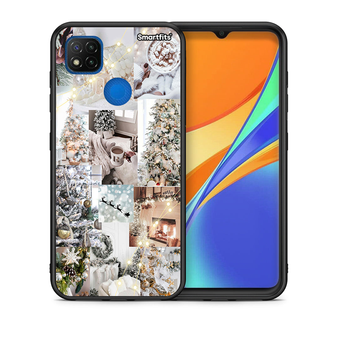 Θήκη Xiaomi Redmi 9C White Christmas από τη Smartfits με σχέδιο στο πίσω μέρος και μαύρο περίβλημα | Xiaomi Redmi 9C White Christmas case with colorful back and black bezels