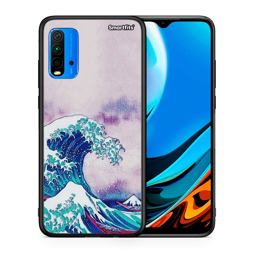 Θήκη Xiaomi Redmi 9T Blue Waves από τη Smartfits με σχέδιο στο πίσω μέρος και μαύρο περίβλημα | Xiaomi Redmi 9T Blue Waves case with colorful back and black bezels