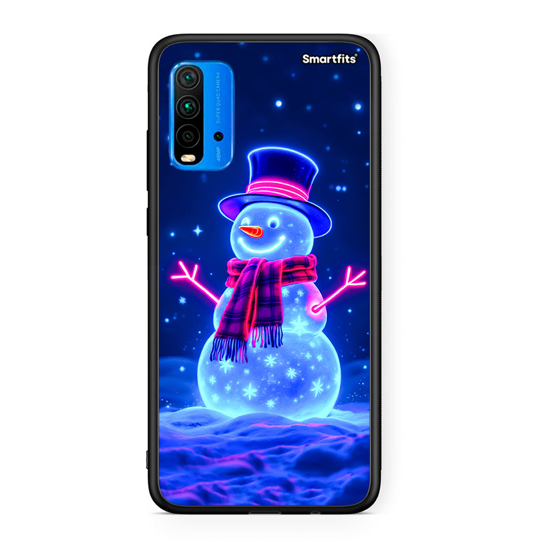 Xiaomi Poco M3 Christmas Neon Snowman θήκη από τη Smartfits με σχέδιο στο πίσω μέρος και μαύρο περίβλημα | Smartphone case with colorful back and black bezels by Smartfits