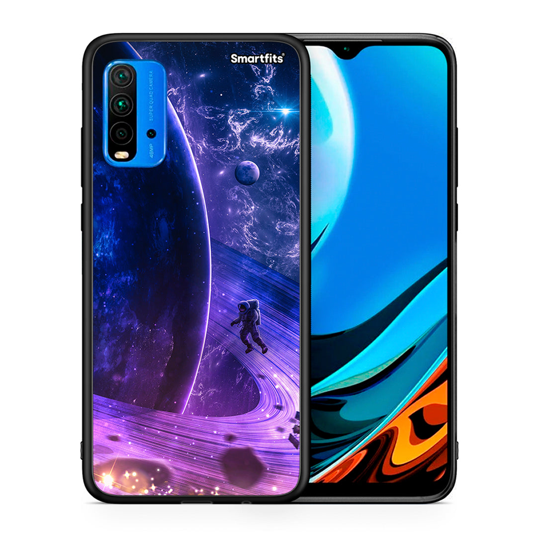 Θήκη Xiaomi Poco M3 Lost Astronaut από τη Smartfits με σχέδιο στο πίσω μέρος και μαύρο περίβλημα | Xiaomi Poco M3 Lost Astronaut case with colorful back and black bezels