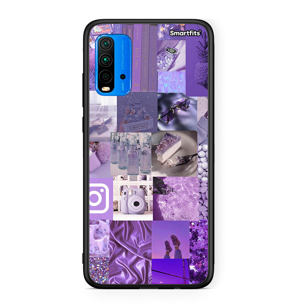 Xiaomi Poco M3 Purple Aesthetic Collage θήκη από τη Smartfits με σχέδιο στο πίσω μέρος και μαύρο περίβλημα | Smartphone case with colorful back and black bezels by Smartfits