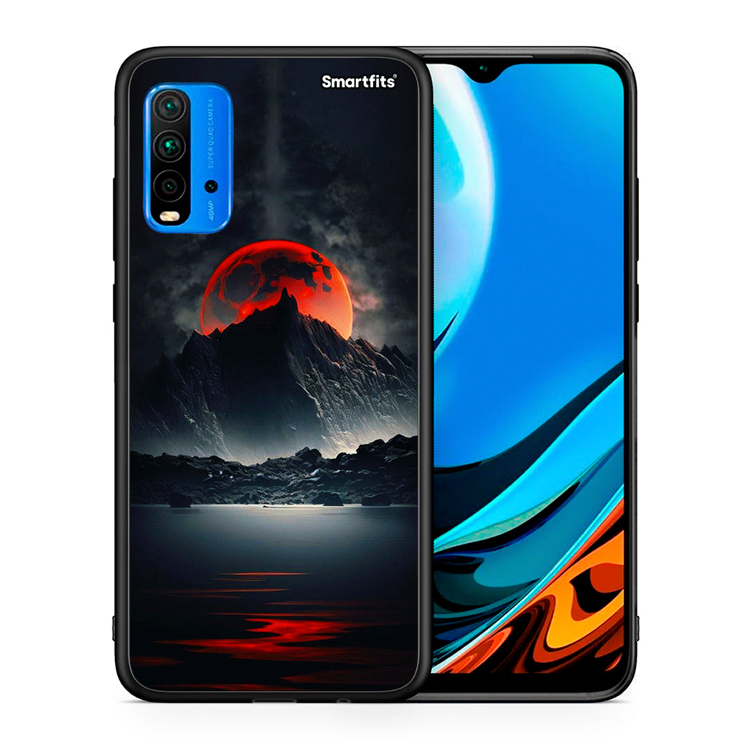 Θήκη Xiaomi Poco M3 Red Full Moon από τη Smartfits με σχέδιο στο πίσω μέρος και μαύρο περίβλημα | Xiaomi Poco M3 Red Full Moon case with colorful back and black bezels