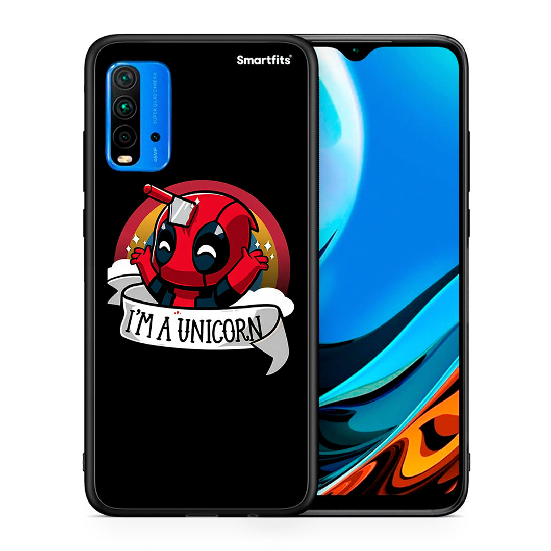 Θήκη Xiaomi Poco M3 Unicorn Deadpool από τη Smartfits με σχέδιο στο πίσω μέρος και μαύρο περίβλημα | Xiaomi Poco M3 Unicorn Deadpool case with colorful back and black bezels