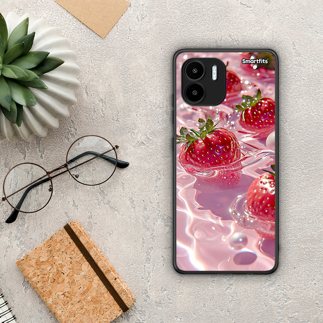 Θήκη Xiaomi Redmi A1 / A2 Juicy Strawberries από τη Smartfits με σχέδιο στο πίσω μέρος και μαύρο περίβλημα | Xiaomi Redmi A1 / A2 Juicy Strawberries Case with Colorful Back and Black Bezels