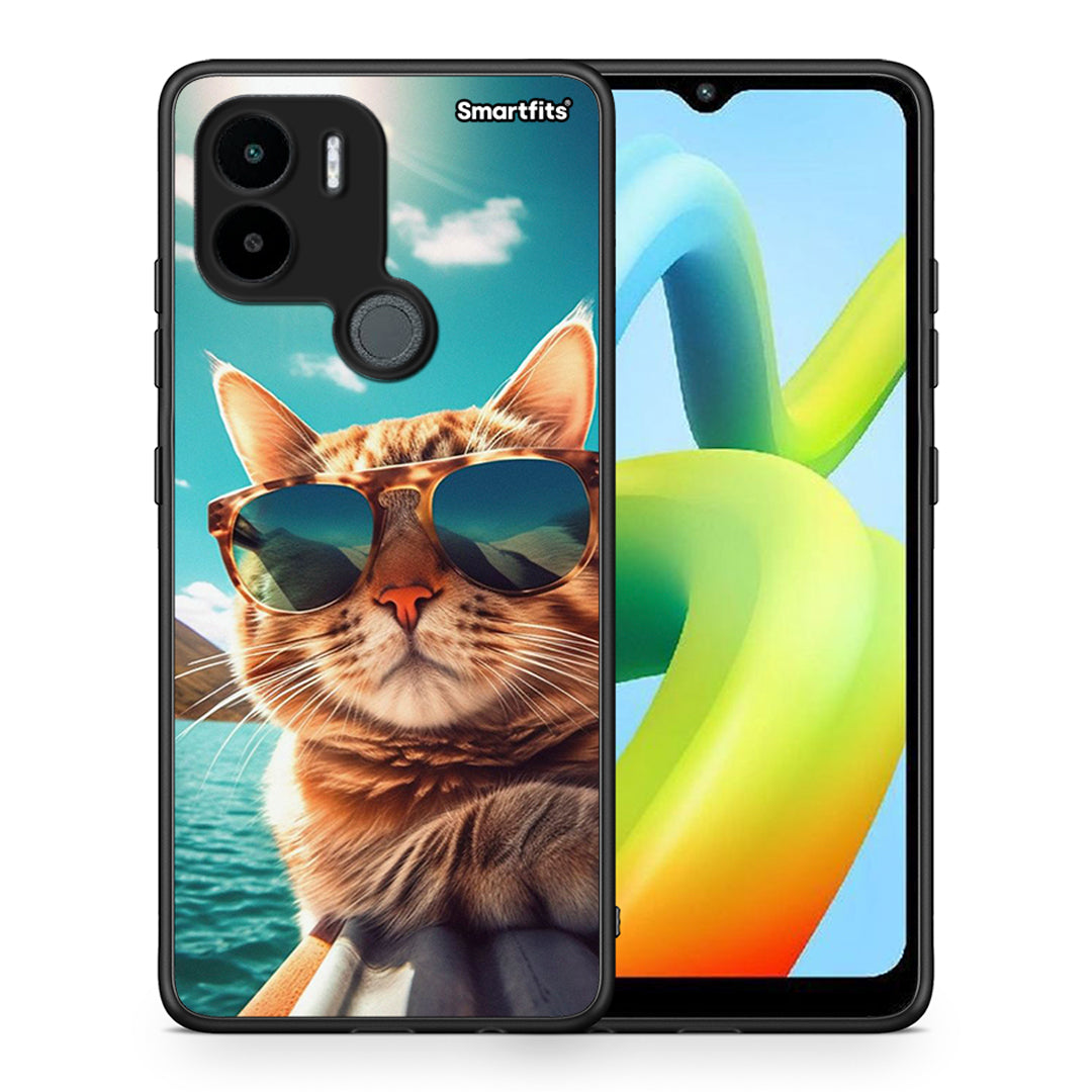 Θήκη Xiaomi Redmi A1+ / A2+ Summer Cat από τη Smartfits με σχέδιο στο πίσω μέρος και μαύρο περίβλημα | Xiaomi Redmi A1+ / A2+ Summer Cat Case with Colorful Back and Black Bezels