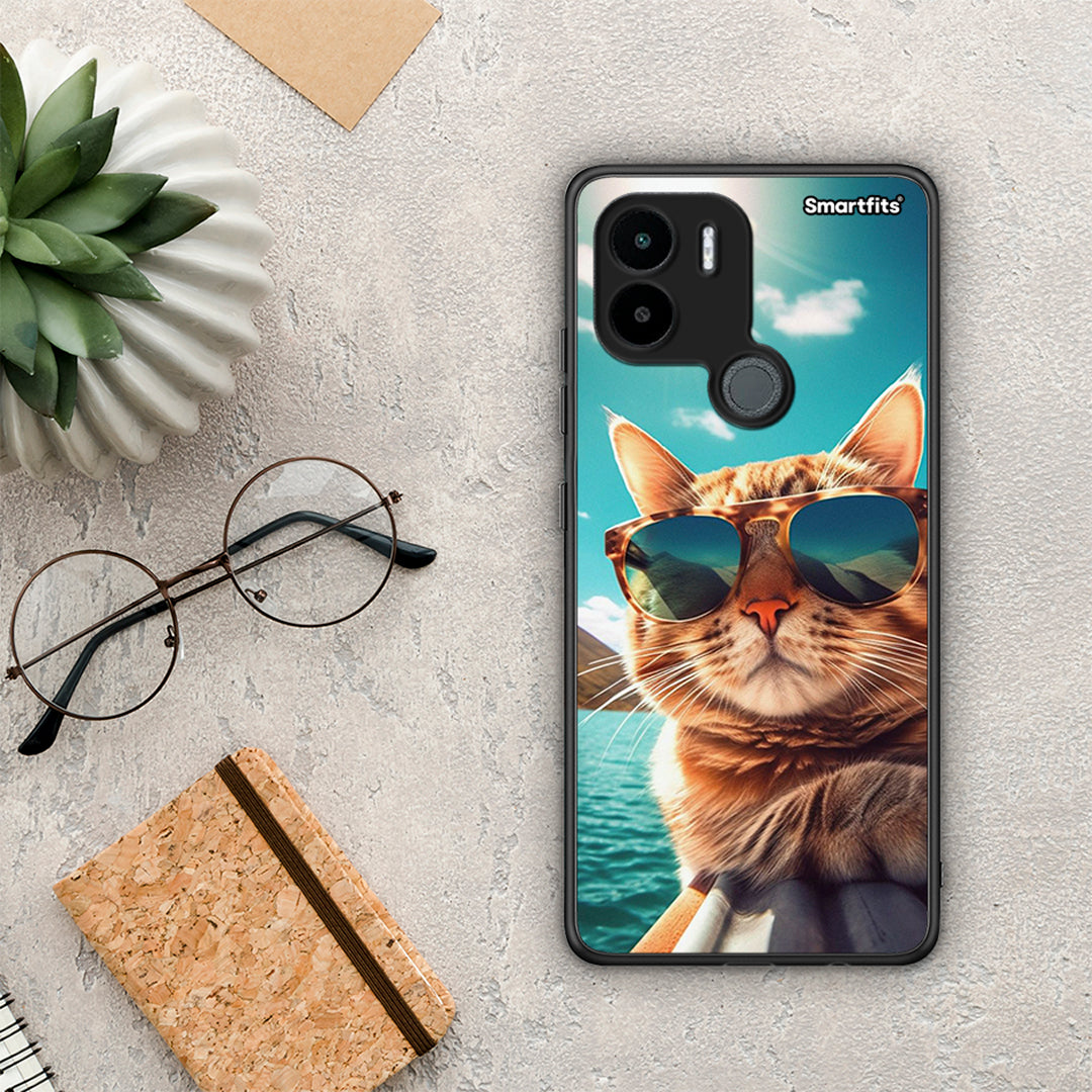 Θήκη Xiaomi Redmi A1+ / A2+ Summer Cat από τη Smartfits με σχέδιο στο πίσω μέρος και μαύρο περίβλημα | Xiaomi Redmi A1+ / A2+ Summer Cat Case with Colorful Back and Black Bezels