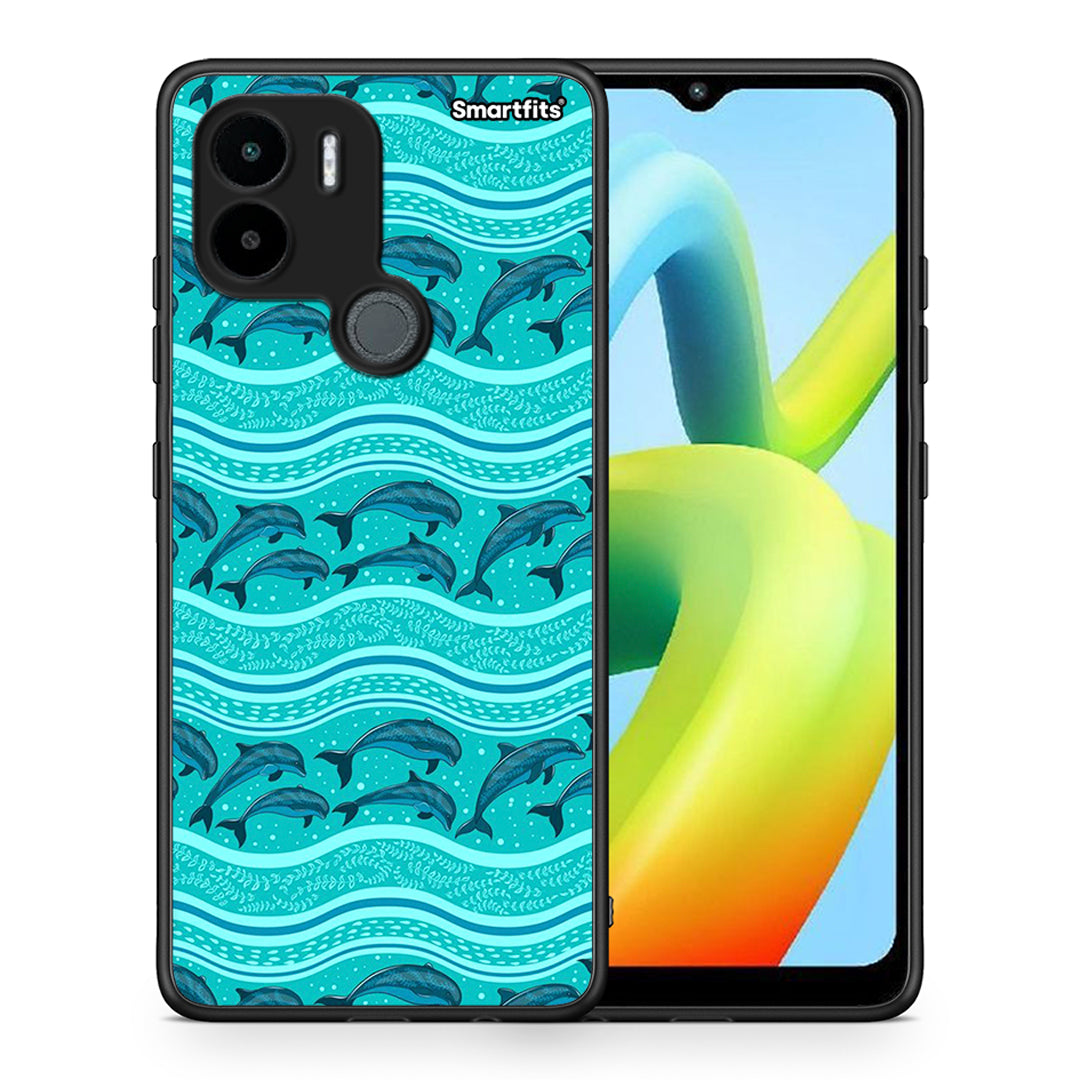 Θήκη Xiaomi Redmi A1+ / A2+ Swimming Dolphins από τη Smartfits με σχέδιο στο πίσω μέρος και μαύρο περίβλημα | Xiaomi Redmi A1+ / A2+ Swimming Dolphins Case with Colorful Back and Black Bezels