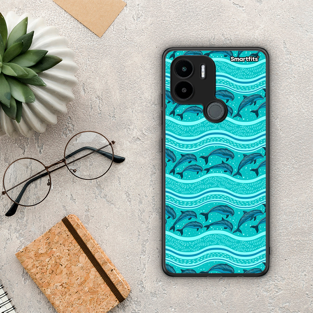 Θήκη Xiaomi Redmi A1+ / A2+ Swimming Dolphins από τη Smartfits με σχέδιο στο πίσω μέρος και μαύρο περίβλημα | Xiaomi Redmi A1+ / A2+ Swimming Dolphins Case with Colorful Back and Black Bezels