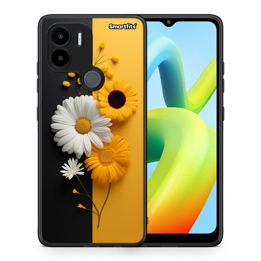 Θήκη Xiaomi Redmi A1+ / A2+ Yellow Daisies από τη Smartfits με σχέδιο στο πίσω μέρος και μαύρο περίβλημα | Xiaomi Redmi A1+ / A2+ Yellow Daisies Case with Colorful Back and Black Bezels