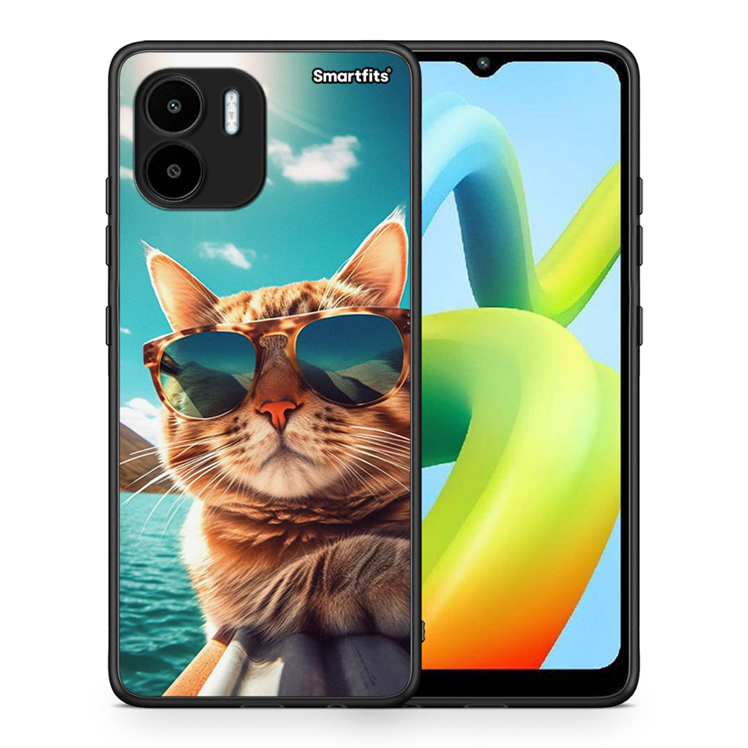 Θήκη Xiaomi Redmi A1 / A2 Summer Cat από τη Smartfits με σχέδιο στο πίσω μέρος και μαύρο περίβλημα | Xiaomi Redmi A1 / A2 Summer Cat Case with Colorful Back and Black Bezels