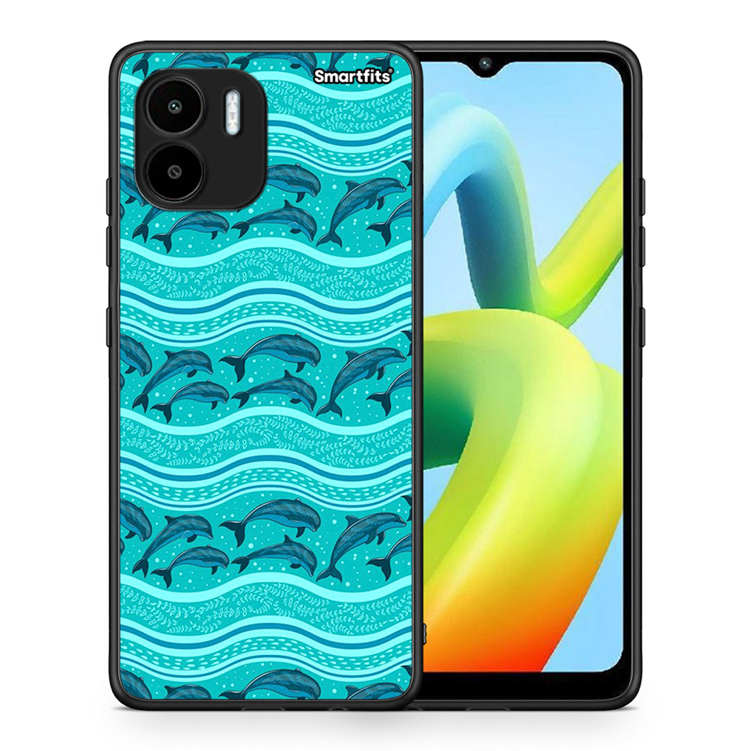 Θήκη Xiaomi Redmi A1 / A2 Swimming Dolphins από τη Smartfits με σχέδιο στο πίσω μέρος και μαύρο περίβλημα | Xiaomi Redmi A1 / A2 Swimming Dolphins Case with Colorful Back and Black Bezels