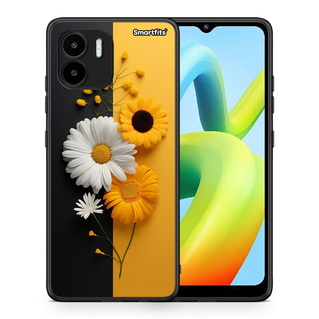 Θήκη Xiaomi Redmi A1 / A2 Yellow Daisies από τη Smartfits με σχέδιο στο πίσω μέρος και μαύρο περίβλημα | Xiaomi Redmi A1 / A2 Yellow Daisies Case with Colorful Back and Black Bezels