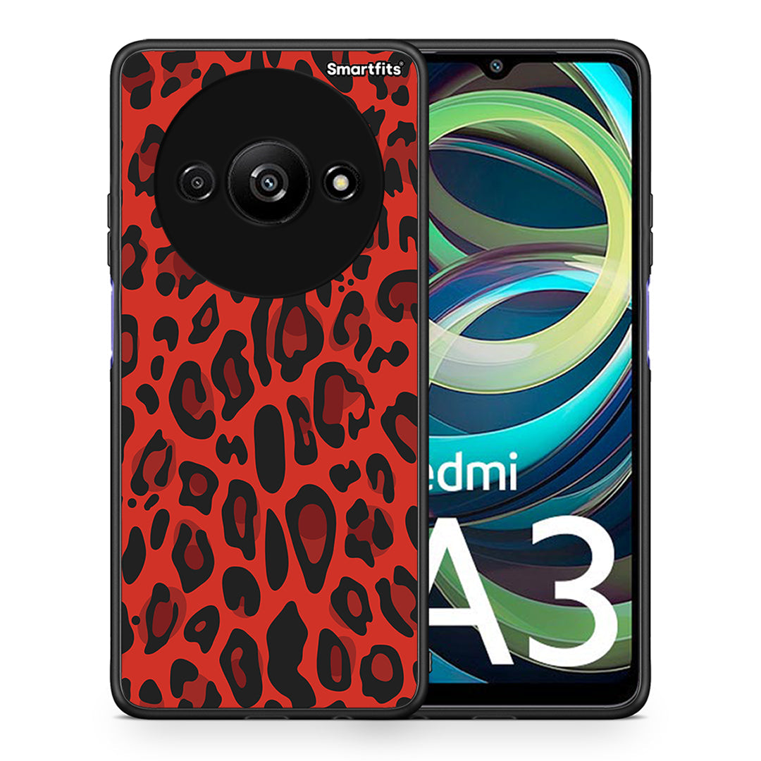 Θήκη Xiaomi Redmi A3 Red Leopard Animal από τη Smartfits με σχέδιο στο πίσω μέρος και μαύρο περίβλημα | Xiaomi Redmi A3 Red Leopard Animal case with colorful back and black bezels