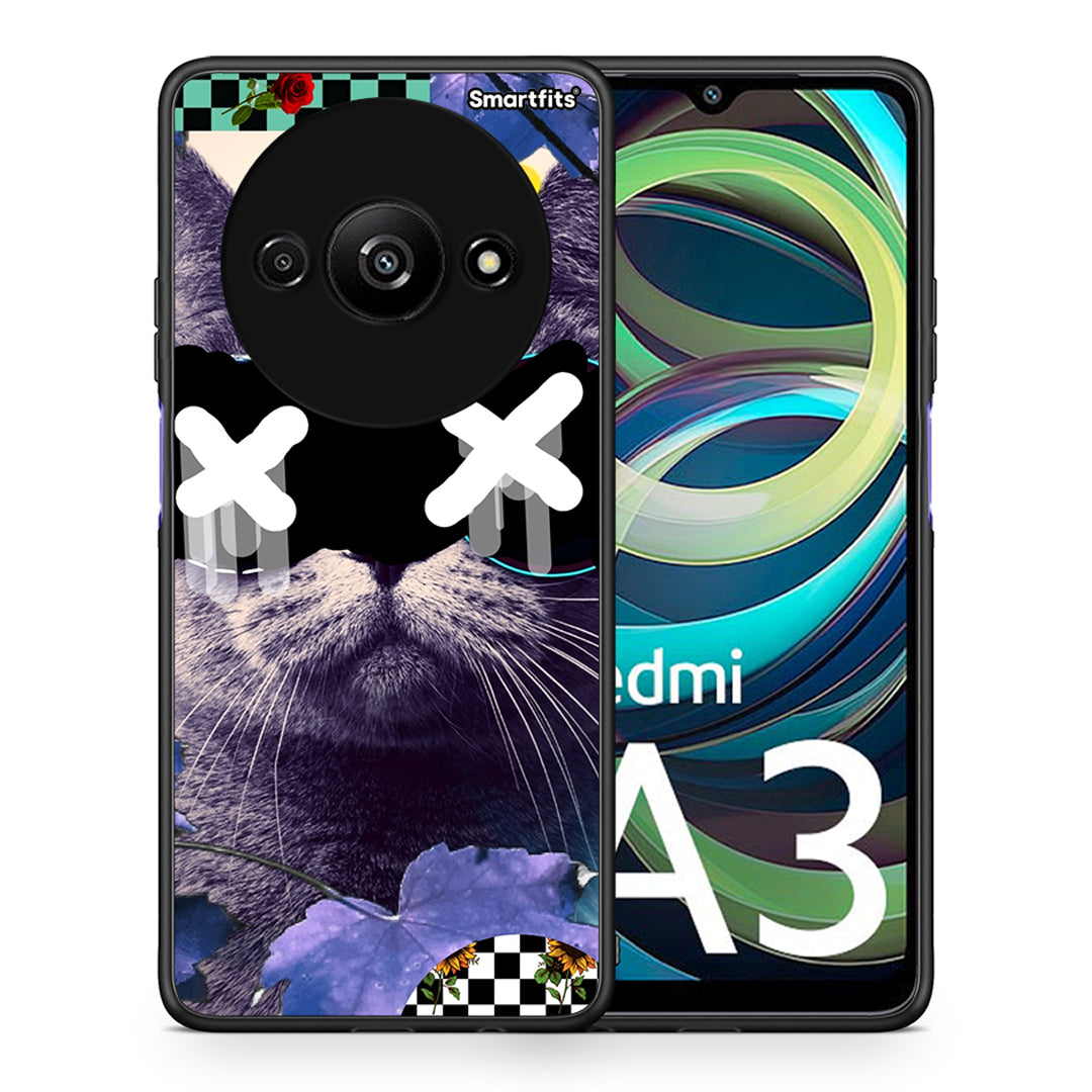 Θήκη Xiaomi Redmi A3 Cat Collage από τη Smartfits με σχέδιο στο πίσω μέρος και μαύρο περίβλημα | Xiaomi Redmi A3 Cat Collage case with colorful back and black bezels