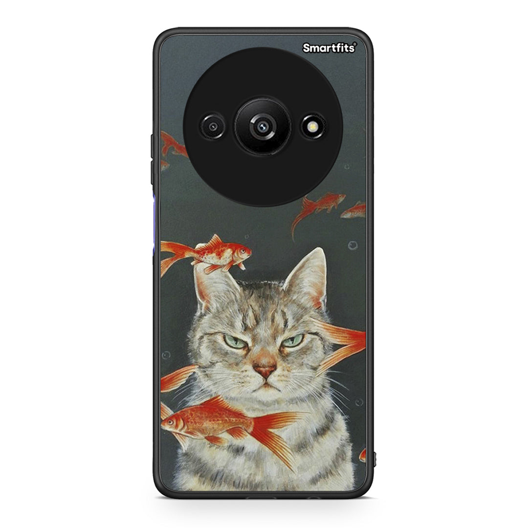 Xiaomi Redmi A3 Cat Goldfish θήκη από τη Smartfits με σχέδιο στο πίσω μέρος και μαύρο περίβλημα | Smartphone case with colorful back and black bezels by Smartfits