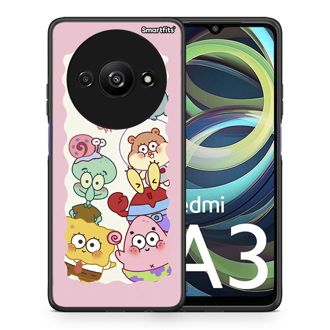 Θήκη Xiaomi Redmi A3 Cute Companion από τη Smartfits με σχέδιο στο πίσω μέρος και μαύρο περίβλημα | Xiaomi Redmi A3 Cute Companion case with colorful back and black bezels