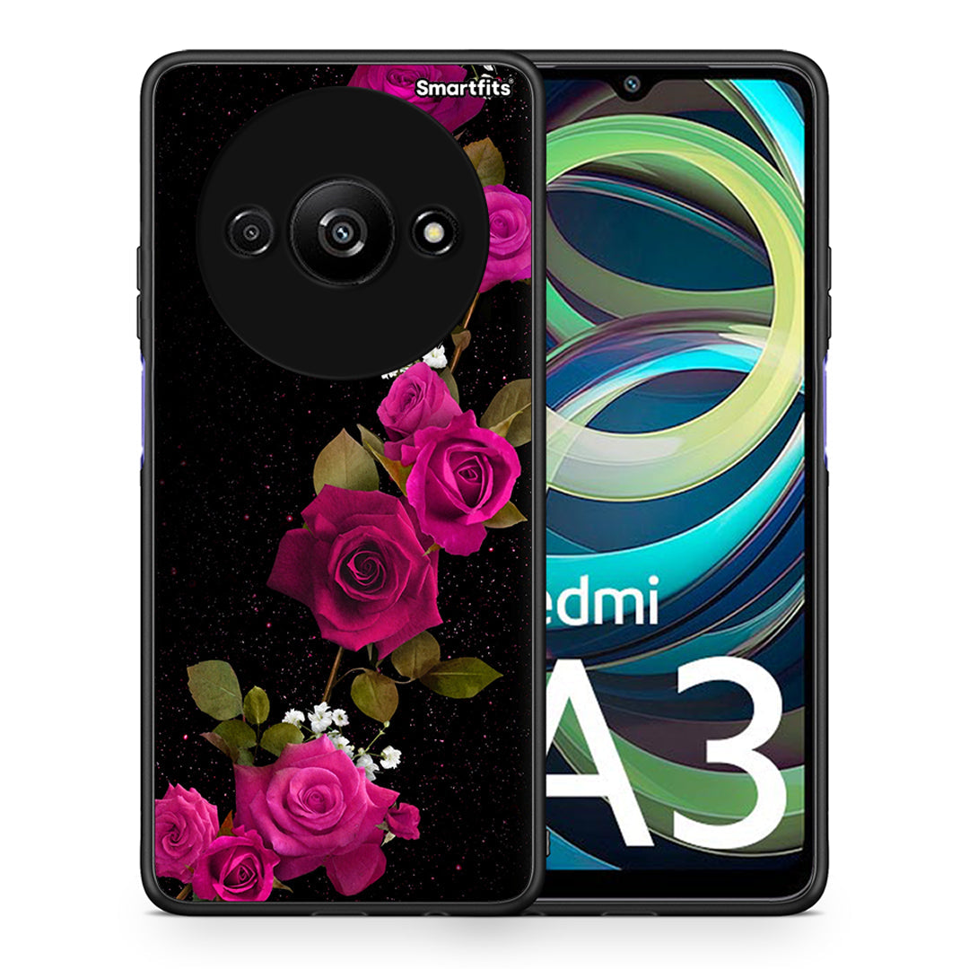 Θήκη Xiaomi Redmi A3 Red Roses Flower από τη Smartfits με σχέδιο στο πίσω μέρος και μαύρο περίβλημα | Xiaomi Redmi A3 Red Roses Flower case with colorful back and black bezels