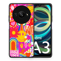 Thumbnail for Θήκη Xiaomi Redmi A3 Hippie Love από τη Smartfits με σχέδιο στο πίσω μέρος και μαύρο περίβλημα | Xiaomi Redmi A3 Hippie Love case with colorful back and black bezels