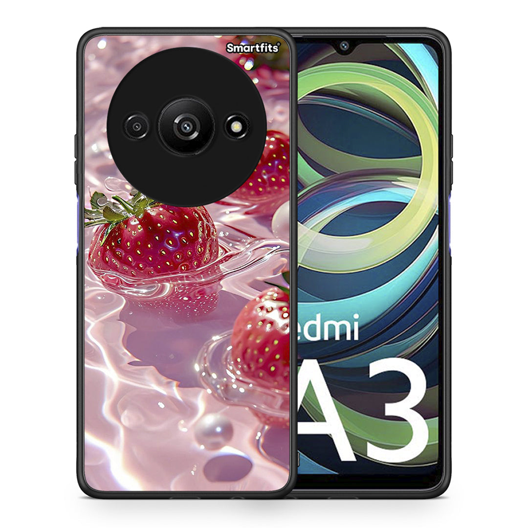 Θήκη Xiaomi Redmi A3 Juicy Strawberries από τη Smartfits με σχέδιο στο πίσω μέρος και μαύρο περίβλημα | Xiaomi Redmi A3 Juicy Strawberries case with colorful back and black bezels