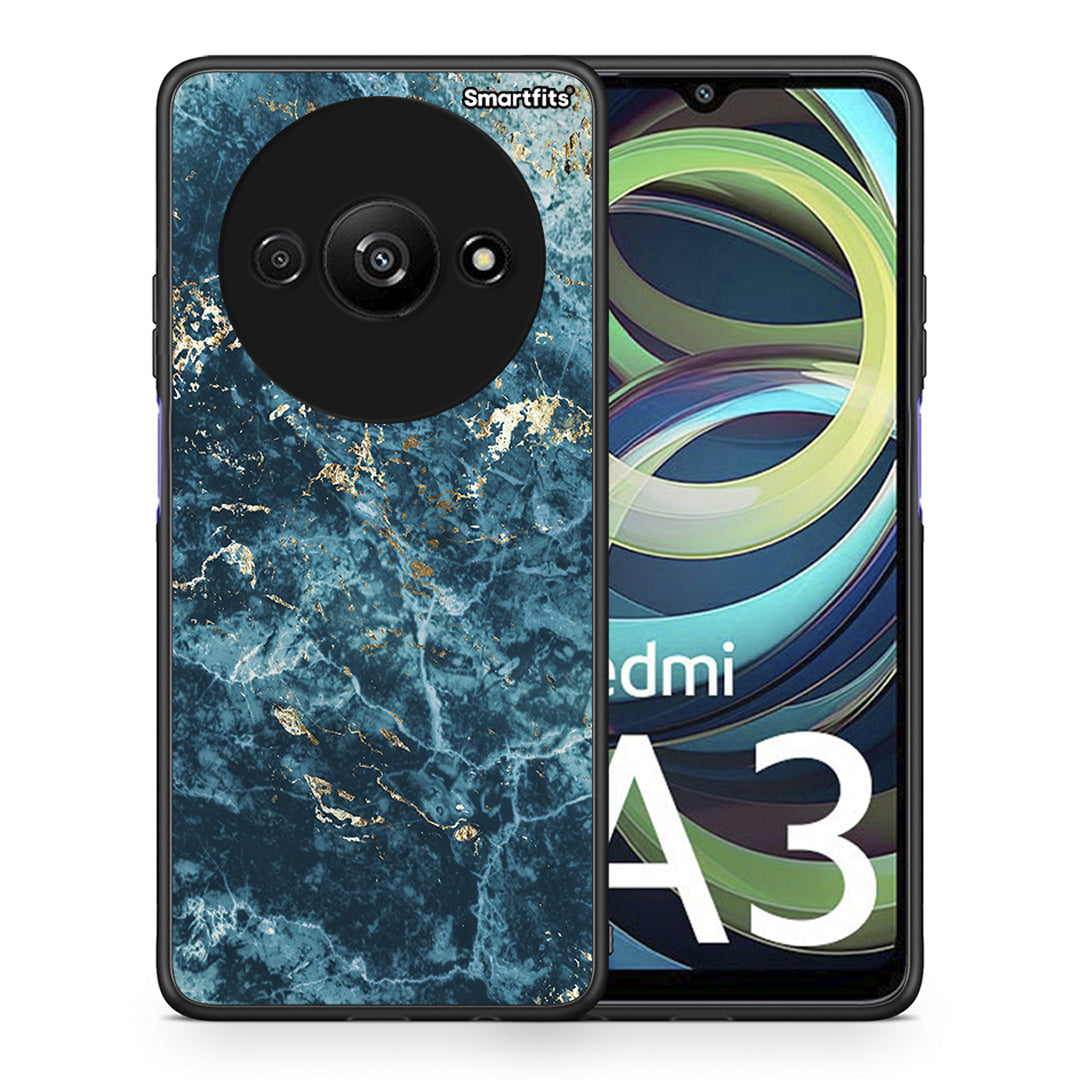 Θήκη Xiaomi Redmi A3 Marble Blue από τη Smartfits με σχέδιο στο πίσω μέρος και μαύρο περίβλημα | Xiaomi Redmi A3 Marble Blue case with colorful back and black bezels