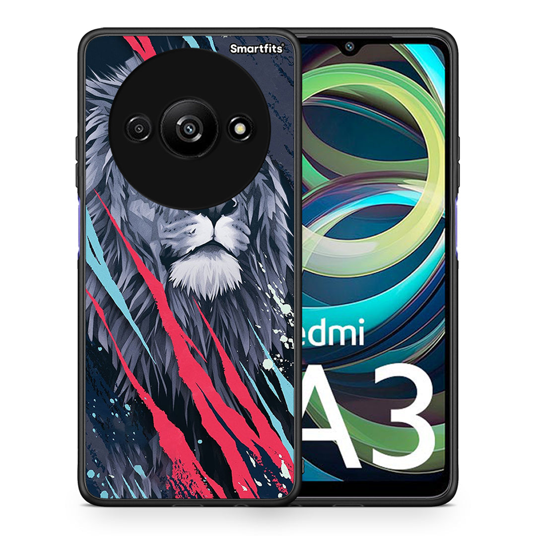 Θήκη Xiaomi Redmi A3 Lion Designer PopArt από τη Smartfits με σχέδιο στο πίσω μέρος και μαύρο περίβλημα | Xiaomi Redmi A3 Lion Designer PopArt case with colorful back and black bezels