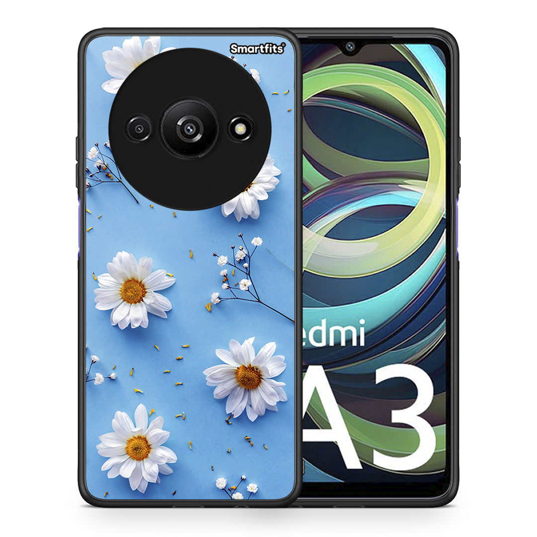 Θήκη Xiaomi Redmi A3 Real Daisies από τη Smartfits με σχέδιο στο πίσω μέρος και μαύρο περίβλημα | Xiaomi Redmi A3 Real Daisies case with colorful back and black bezels