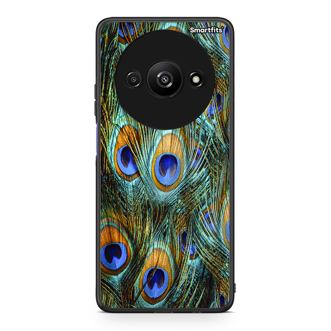 Xiaomi Redmi A3 Real Peacock Feathers θήκη από τη Smartfits με σχέδιο στο πίσω μέρος και μαύρο περίβλημα | Smartphone case with colorful back and black bezels by Smartfits