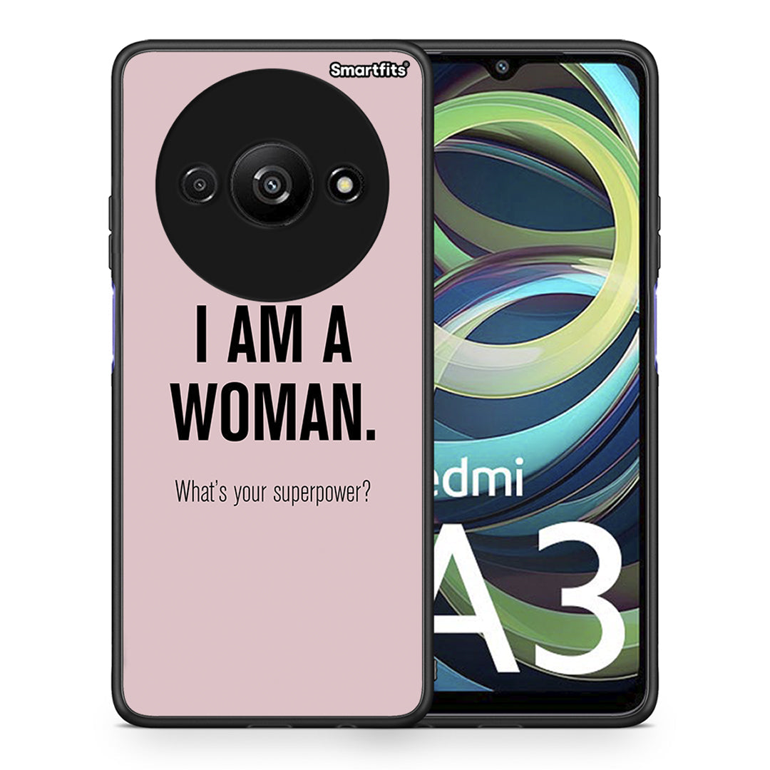 Θήκη Xiaomi Redmi A3 Superpower Woman από τη Smartfits με σχέδιο στο πίσω μέρος και μαύρο περίβλημα | Xiaomi Redmi A3 Superpower Woman case with colorful back and black bezels