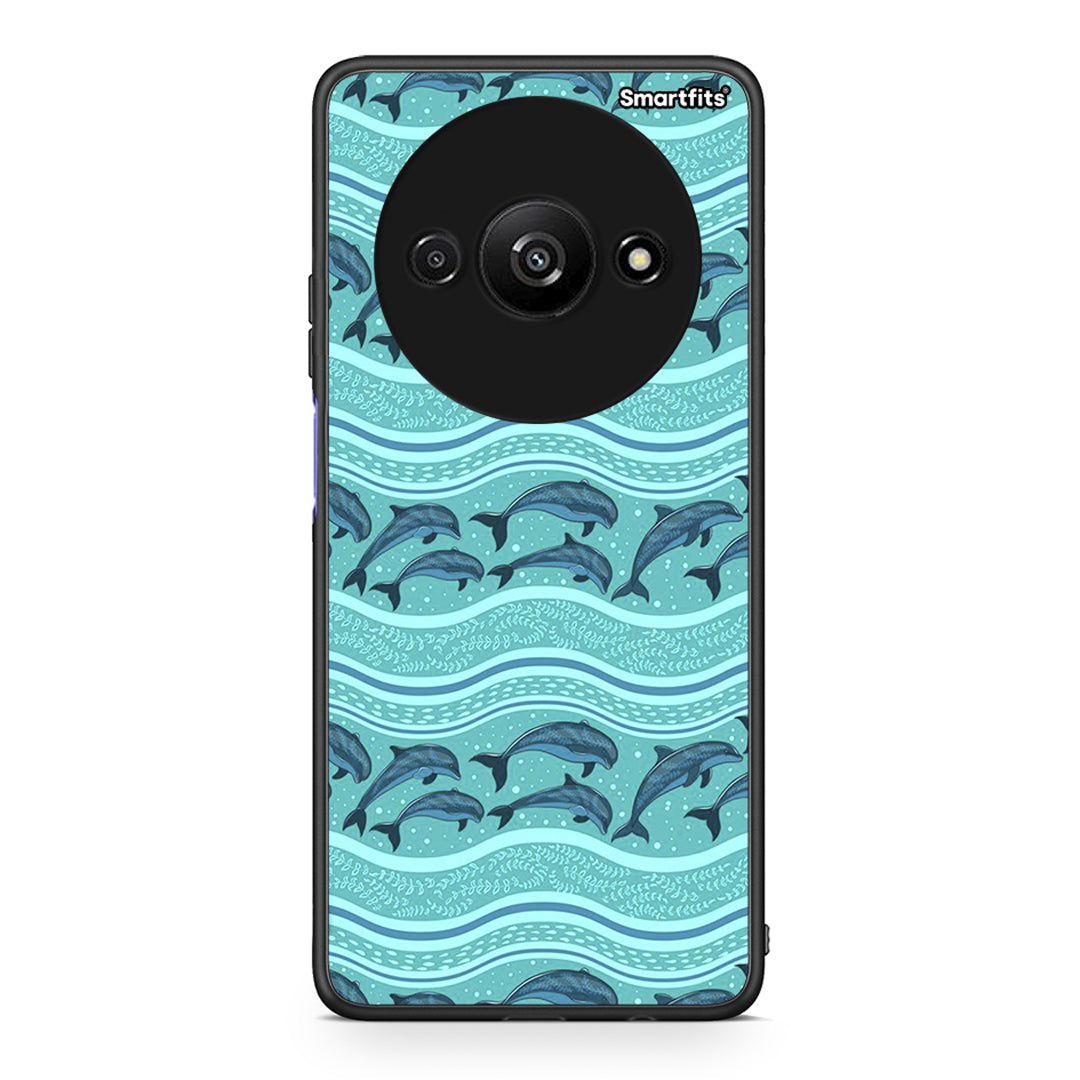 Xiaomi Redmi A3 Swimming Dolphins θήκη από τη Smartfits με σχέδιο στο πίσω μέρος και μαύρο περίβλημα | Smartphone case with colorful back and black bezels by Smartfits