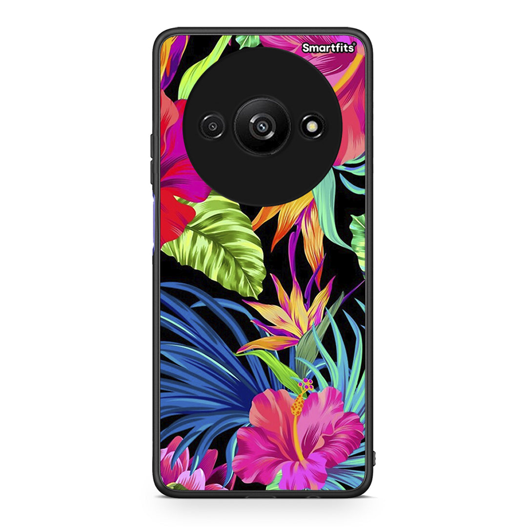 Xiaomi Redmi A3 Tropical Flowers θήκη από τη Smartfits με σχέδιο στο πίσω μέρος και μαύρο περίβλημα | Smartphone case with colorful back and black bezels by Smartfits