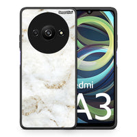 Thumbnail for Θήκη Xiaomi Redmi A3 White Gold Marble από τη Smartfits με σχέδιο στο πίσω μέρος και μαύρο περίβλημα | Xiaomi Redmi A3 White Gold Marble case with colorful back and black bezels