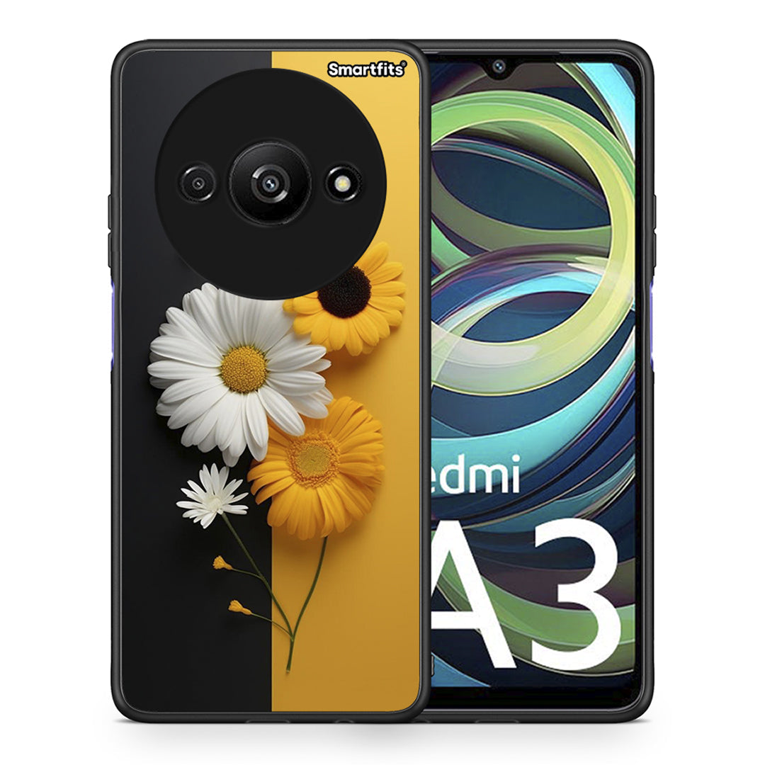 Θήκη Xiaomi Redmi A3 Yellow Daisies από τη Smartfits με σχέδιο στο πίσω μέρος και μαύρο περίβλημα | Xiaomi Redmi A3 Yellow Daisies case with colorful back and black bezels