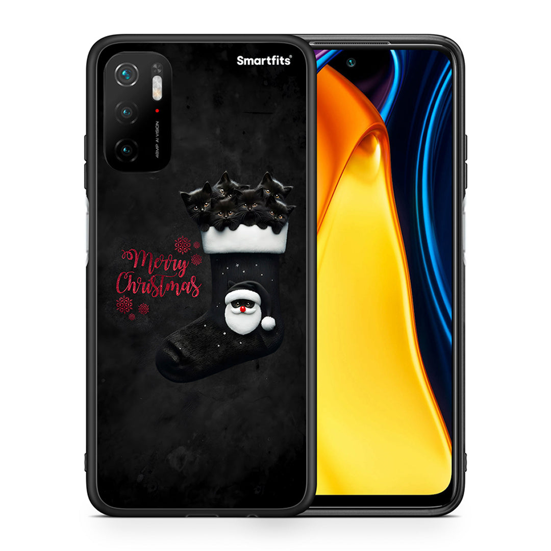 Θήκη Xiaomi Redmi Note 10 5G/Poco M3 Pro Merry Cat Christmas από τη Smartfits με σχέδιο στο πίσω μέρος και μαύρο περίβλημα | Xiaomi Redmi Note 10 5G/Poco M3 Pro Merry Cat Christmas case with colorful back and black bezels