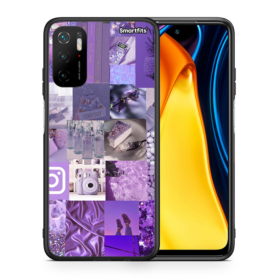 Θήκη Xiaomi Redmi Note 10 5G/Poco M3 Pro Purple Aesthetic Collage από τη Smartfits με σχέδιο στο πίσω μέρος και μαύρο περίβλημα | Xiaomi Redmi Note 10 5G/Poco M3 Pro Purple Aesthetic Collage case with colorful back and black bezels