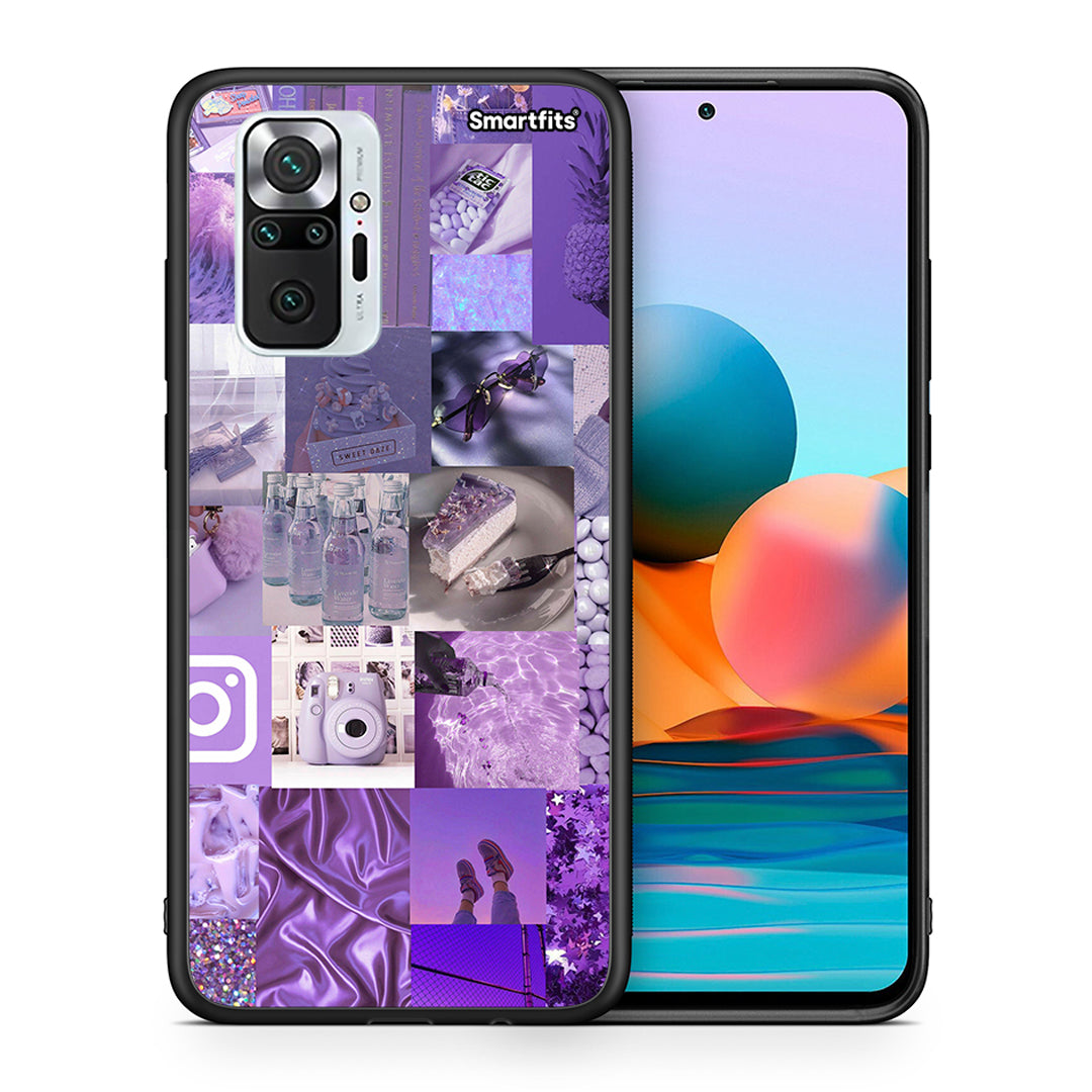 Θήκη Xiaomi Redmi Note 10 Pro Purple Aesthetic Collage από τη Smartfits με σχέδιο στο πίσω μέρος και μαύρο περίβλημα | Xiaomi Redmi Note 10 Pro Purple Aesthetic Collage case with colorful back and black bezels