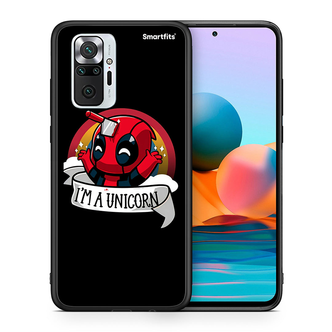 Θήκη Xiaomi Redmi Note 10 Pro Unicorn Deadpool από τη Smartfits με σχέδιο στο πίσω μέρος και μαύρο περίβλημα | Xiaomi Redmi Note 10 Pro Unicorn Deadpool case with colorful back and black bezels