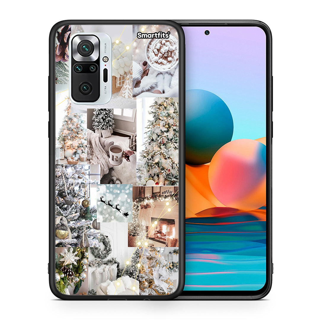 Θήκη Xiaomi Redmi Note 10 Pro White Christmas από τη Smartfits με σχέδιο στο πίσω μέρος και μαύρο περίβλημα | Xiaomi Redmi Note 10 Pro White Christmas case with colorful back and black bezels