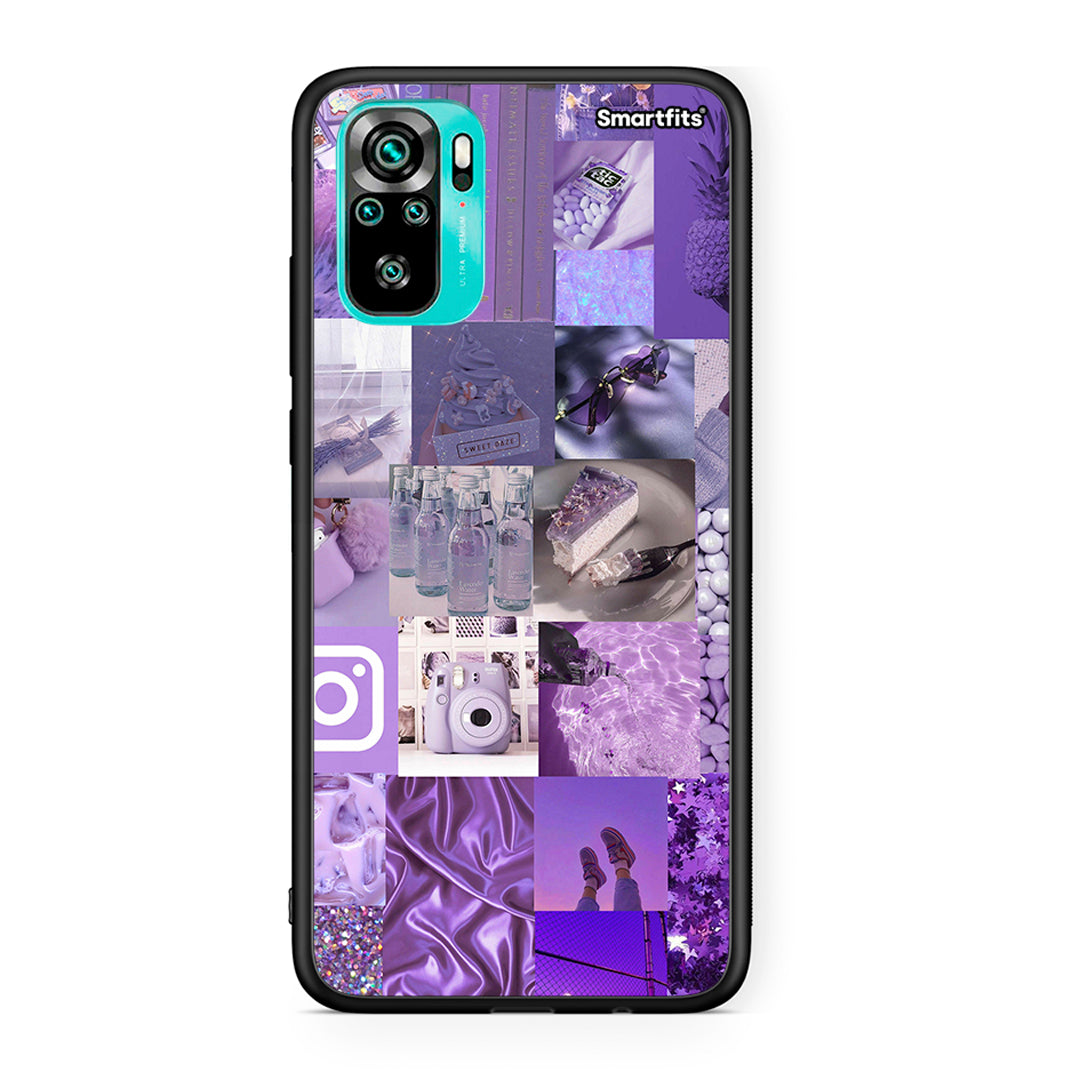 Xiaomi Redmi Note 10 Purple Aesthetic Collage θήκη από τη Smartfits με σχέδιο στο πίσω μέρος και μαύρο περίβλημα | Smartphone case with colorful back and black bezels by Smartfits