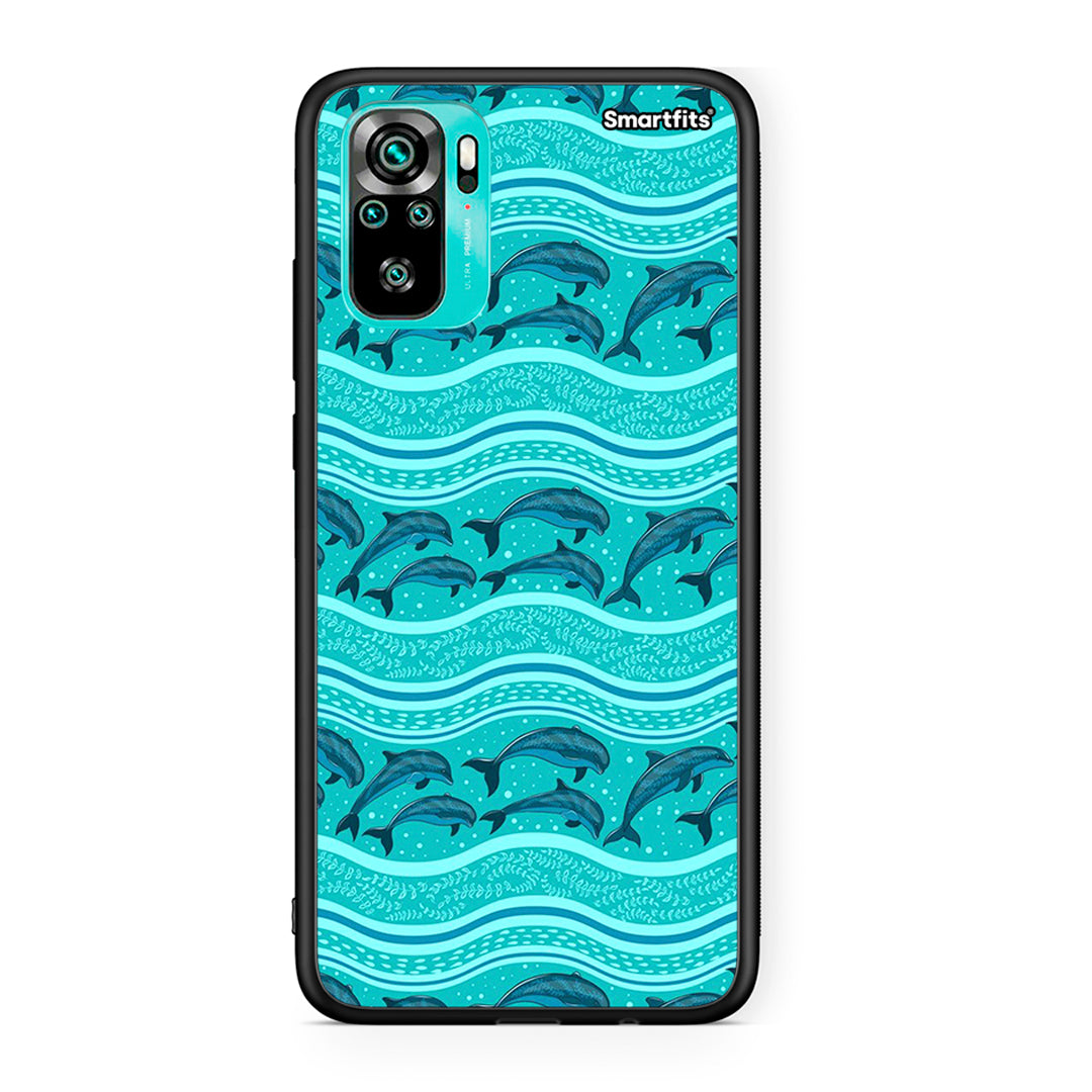 Xiaomi Redmi Note 10 Swimming Dolphins θήκη από τη Smartfits με σχέδιο στο πίσω μέρος και μαύρο περίβλημα | Smartphone case with colorful back and black bezels by Smartfits