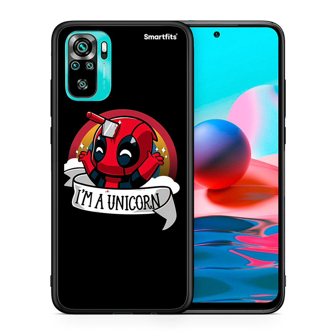 Θήκη Xiaomi Redmi Note 10 Unicorn Deadpool από τη Smartfits με σχέδιο στο πίσω μέρος και μαύρο περίβλημα | Xiaomi Redmi Note 10 Unicorn Deadpool case with colorful back and black bezels