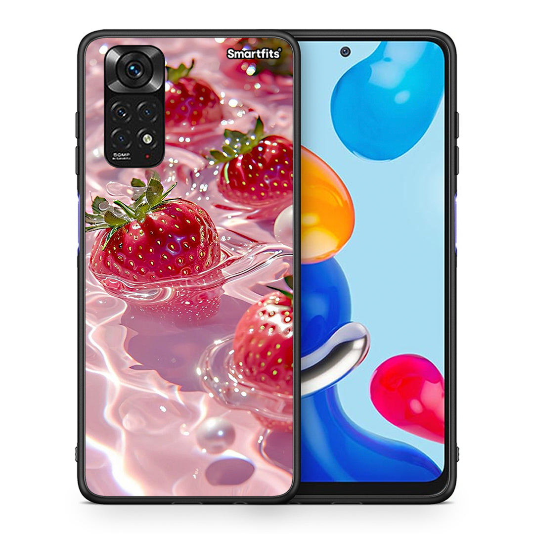 Θήκη Xiaomi Redmi Note 11 Juicy Strawberries από τη Smartfits με σχέδιο στο πίσω μέρος και μαύρο περίβλημα | Xiaomi Redmi Note 11 Juicy Strawberries case with colorful back and black bezels