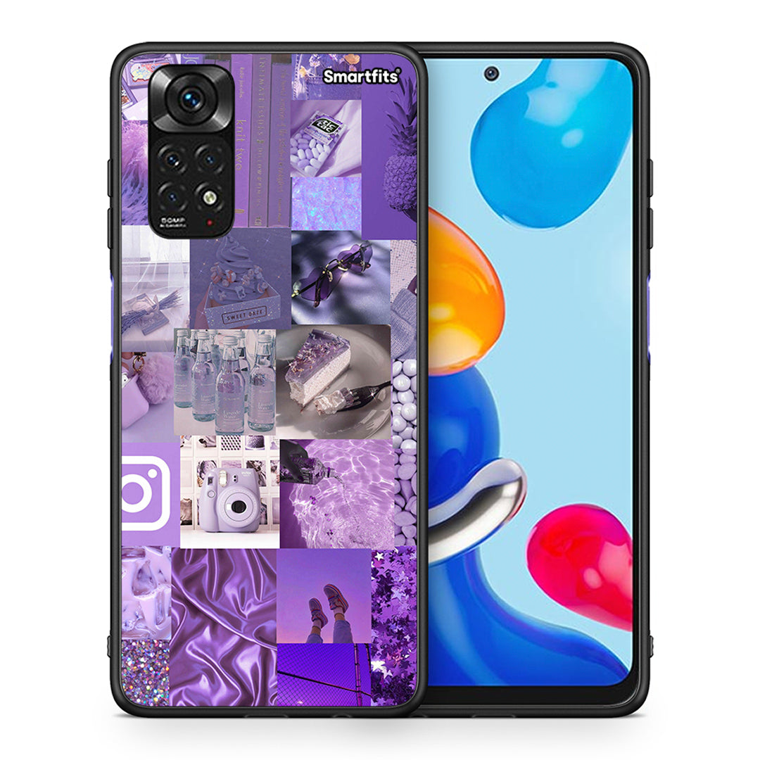 Θήκη Xiaomi Redmi Note 11 Purple Aesthetic Collage από τη Smartfits με σχέδιο στο πίσω μέρος και μαύρο περίβλημα | Xiaomi Redmi Note 11 Purple Aesthetic Collage case with colorful back and black bezels