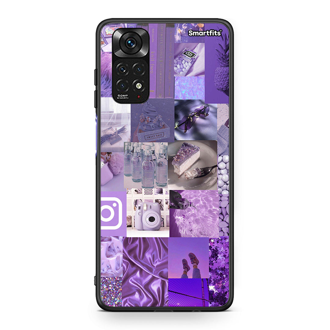 Xiaomi Redmi Note 11 Purple Aesthetic Collage θήκη από τη Smartfits με σχέδιο στο πίσω μέρος και μαύρο περίβλημα | Smartphone case with colorful back and black bezels by Smartfits