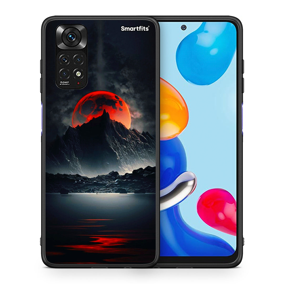 Θήκη Xiaomi Redmi Note 11 Red Full Moon από τη Smartfits με σχέδιο στο πίσω μέρος και μαύρο περίβλημα | Xiaomi Redmi Note 11 Red Full Moon case with colorful back and black bezels